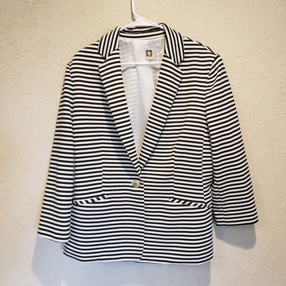 ANNE KLEIN Women's XL Black & White Striped Blazer Jacket, One Button Close - Picture 1 of 5